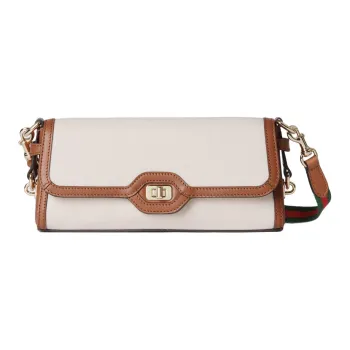 GUCCI Canvas With Leather Trim Handbag Shoulder Bag Unisex White