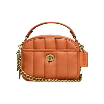 COACH Lunchbo Leather Lunch Box Crossbody Bag Small Square Bag Handbag Shoulder Bag Women's Candy Orange