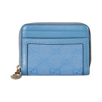 GUCCI Canvas With Leather Wallet Mini Unisex Light Blue