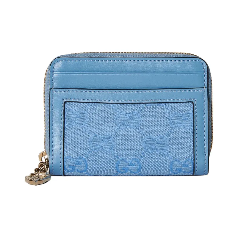 GUCCI Canvas With Leather Wallet Mini Unisex Light Blue-0