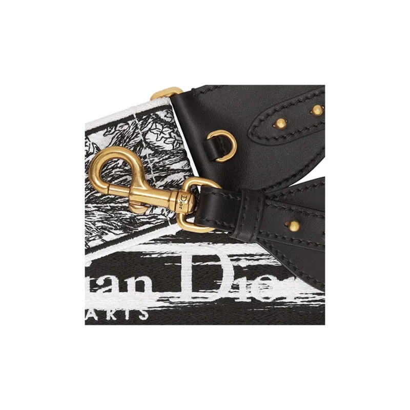 DIOR Embroidery Bag Straps Women's White & Black-2