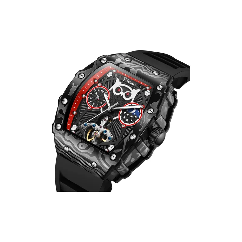 Dulunwe Owl Series Automatic Mechanical Movement Silicone Strap Watch Men's Watches Black Dial-8
