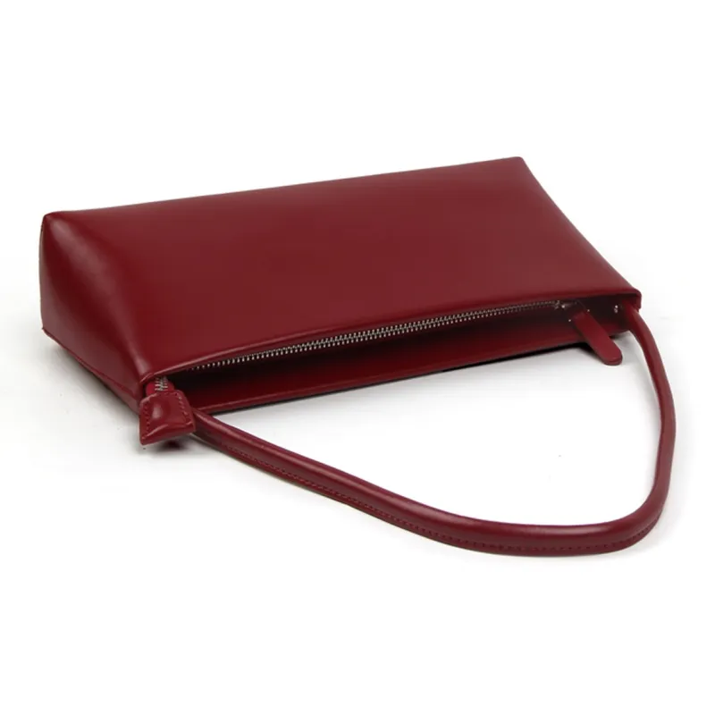 YOCAMU Cow Leather Shoulder Bag, Baguette Bag, Crossbody Bag, Handbag Women's Red/Black/Brown-2