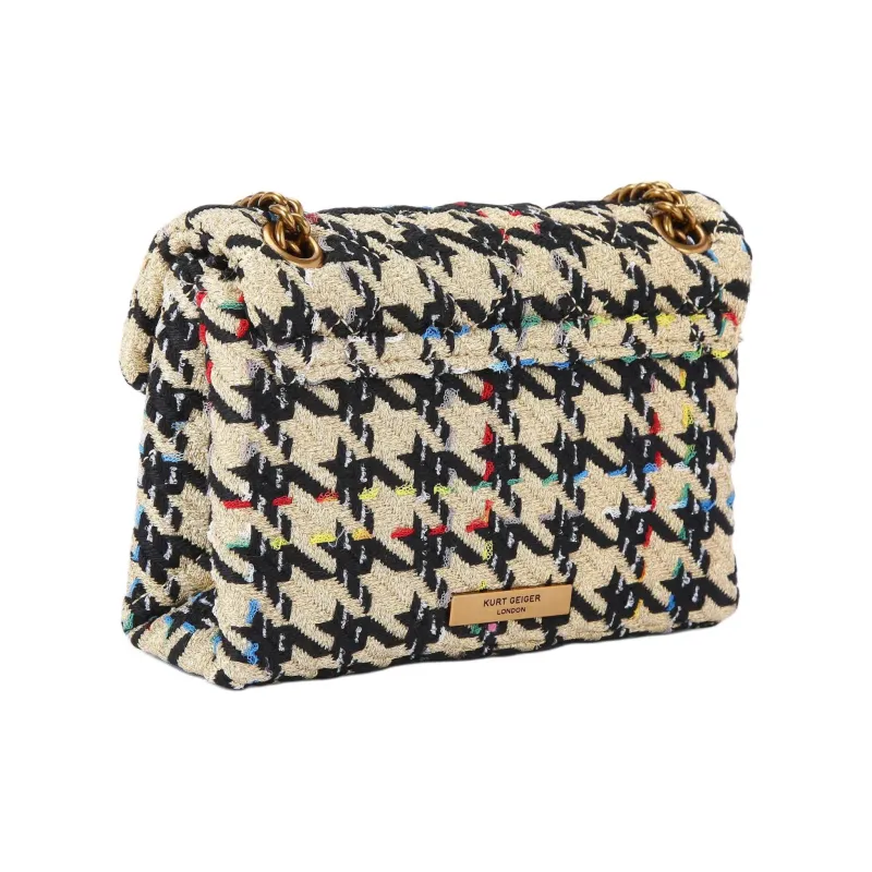 Kurt Geiger London Tweed Fabric Shoulder Bag Crossbody Bag Mini Women's Beige & Black-2