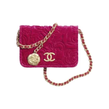 CHANEL WOC Velour Gold Coin Bag, One Shoulder Crossbody Coin Purse Trumpets Women's Peach Pink