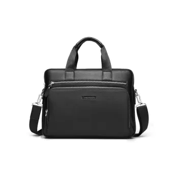 Old Man's Head Top Grain Cow Leather Briefcases Men's Black