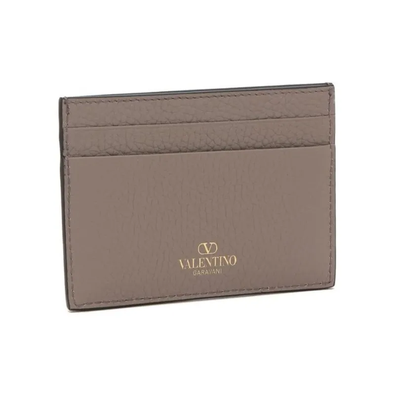 Valentino Rockstud Grain Cow Leather Card Holder Card Holder Women's Moon Gray Umber-2