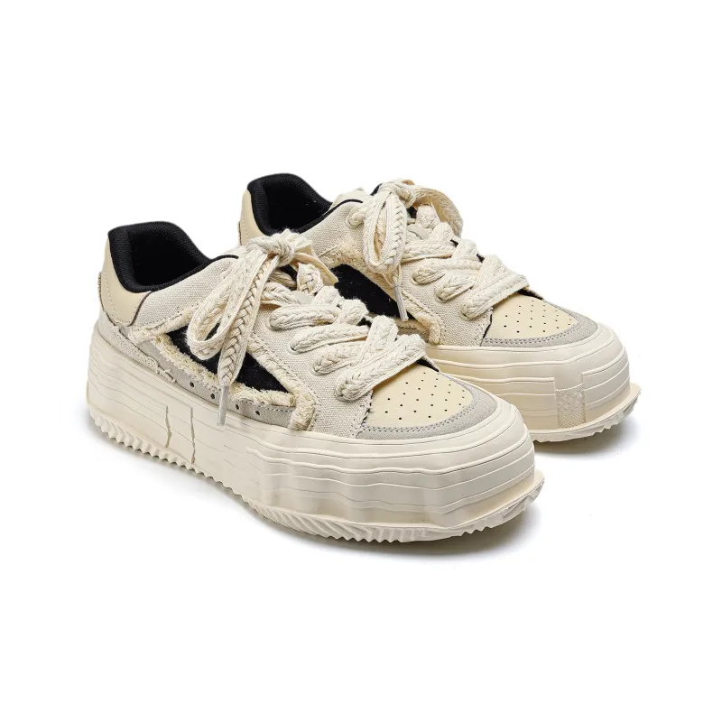 Fang Sanhuo Breathable Height Increasing Low Top Canvas Shoes Unisex White-2