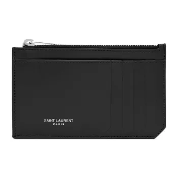 SAINT LAURENT Calfskin Card Holder Large Size Men's Black