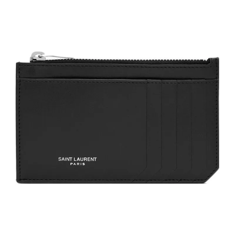 SAINT LAURENT Calfskin Card Holder Tubas Men's Black-0