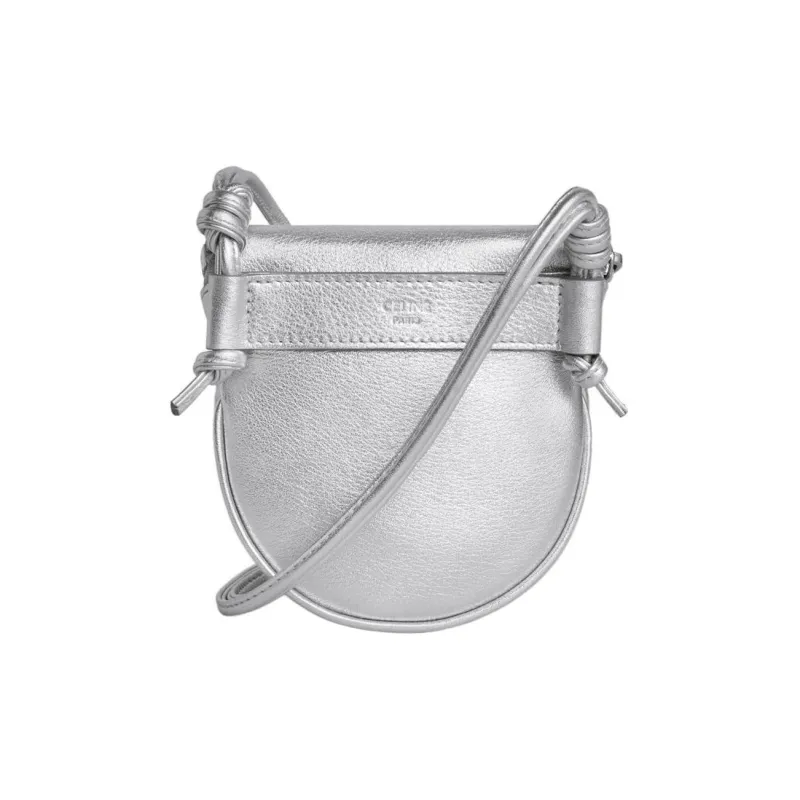 CELINE Laminated Cow Leather Shoulder Bag Trumpets Men's Silver-2