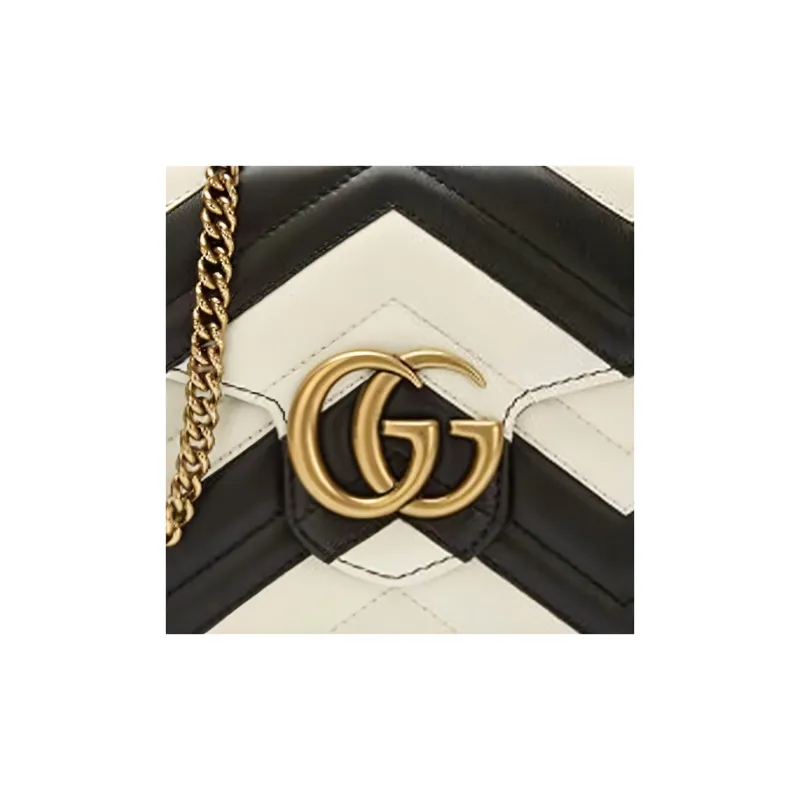 GUCCI GG Marmont Leather Shoulder Bag Crossbody Bag Small Size Women's Black White-5