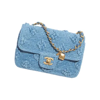 CHANEL Raffia Effect Woven Shoulder Bag, Crossbody Bag Mini Women's Blue