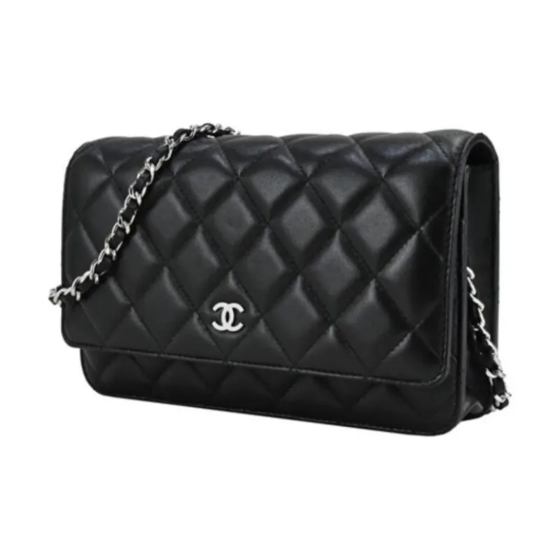 CHANEL Lambskin Shoulder Bag, Crossbody Bag Women's Black-1