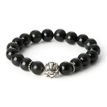 Topgirl Natural Obsidian Beaded Bracelet Accessory Men's