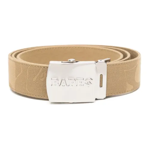 A BATHING APE Logo Emblem Automatic Buckle Cotton Leather Belts Men's Beige