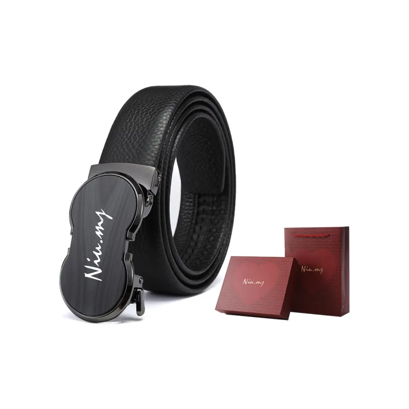 NIUMJ Men's Top Grain Cow Leather Belt Vintage Wood Grain Casual Trendy Youth Belt Automatic Buckle Leather Belts Men's-1