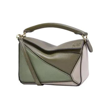 LOEWE Puzzle Calfskin Geometric Bag Puzzle Bag Handbag Shoulder Bag Crossbody Bag Mini Women's Green/Light Oatmeal