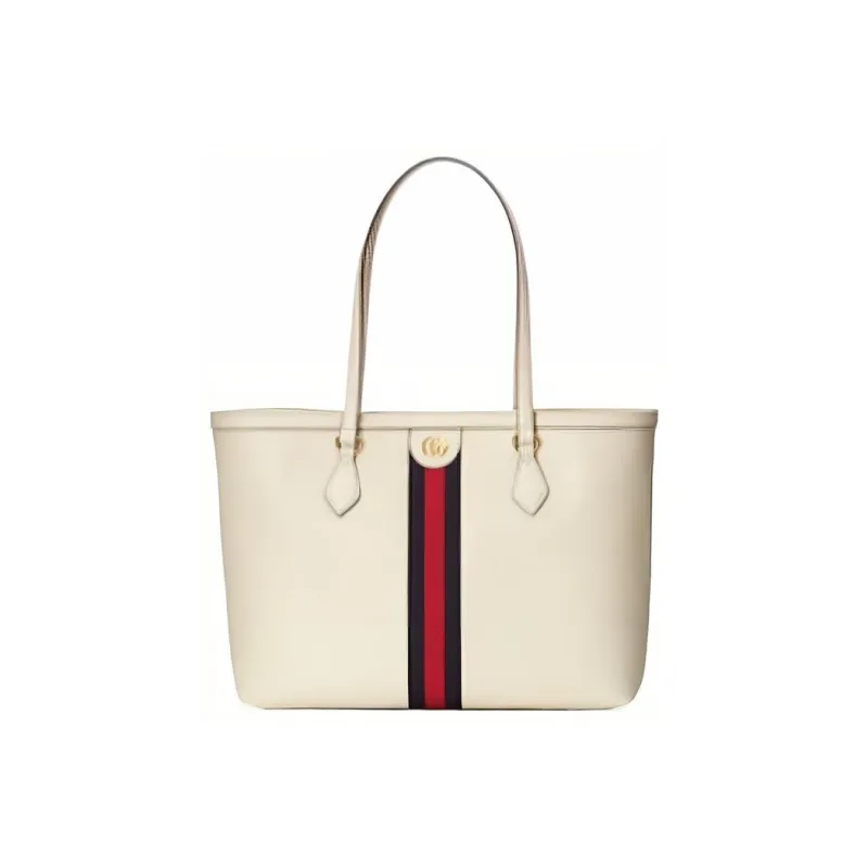 GUCCI Leather Tote Bag Shopping Bag Shoulder Bag Handbag Women's White-0