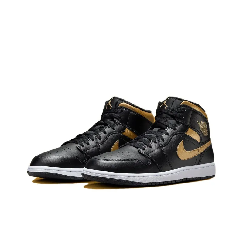 Jordan 1 Mid Black Metallic Gold-2