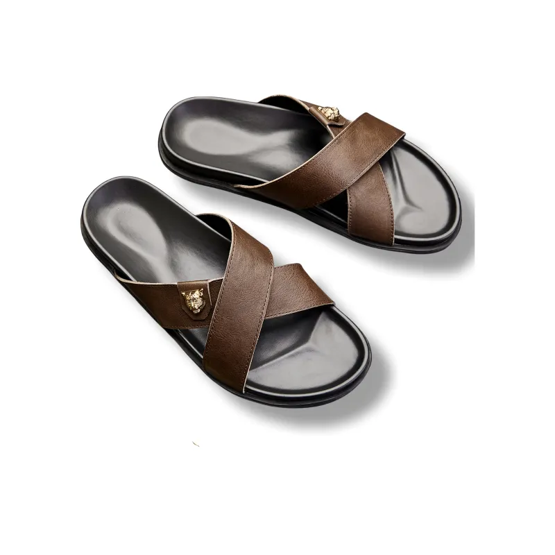 Brounvanm EVA Slip Resistant Odor Resistant Slide Slippers Men's Brown-5