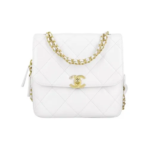 CHANEL 23P SS Sheepskin Backpack Women's White