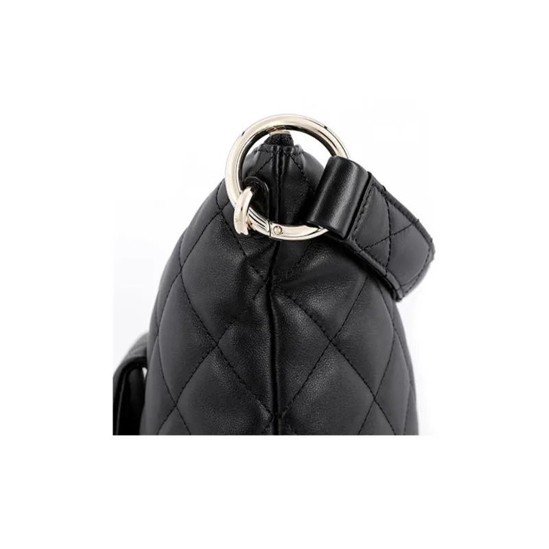 CHANEL Calfskin Hobo Hippie Hobo Bag, One Shoulder Handbag Medium Size Women's Black-5
