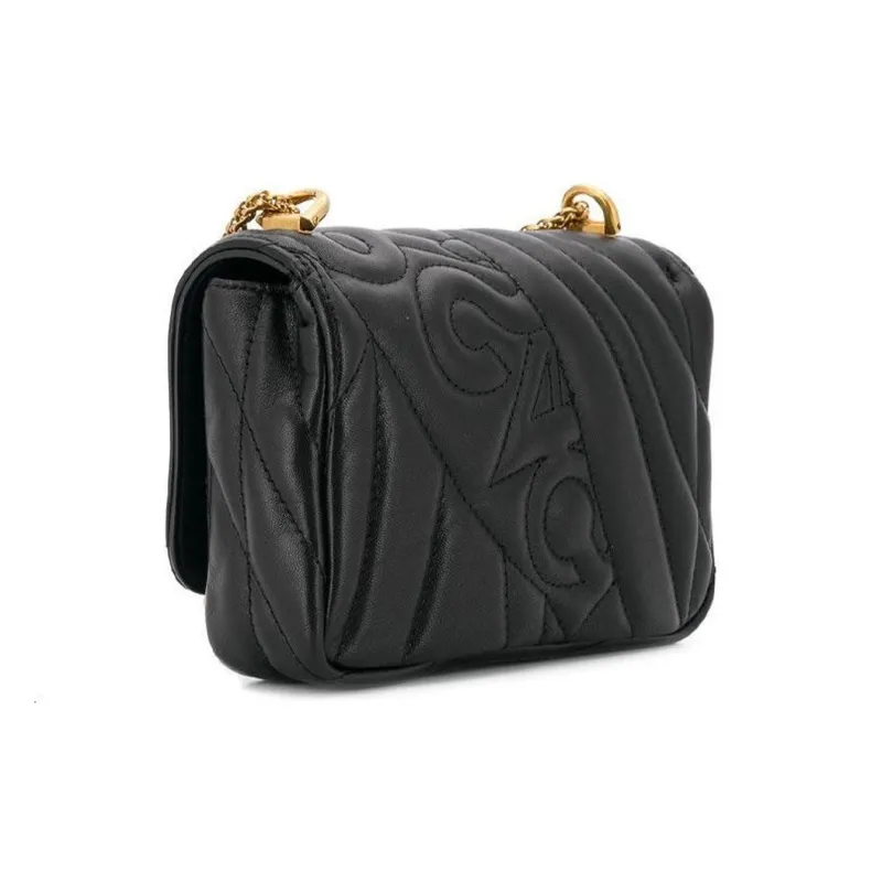 VERSACE Quilting Leather Shoulder Bag Women's Black-1