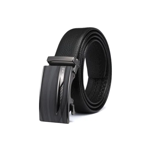NIUMJ Trendy Wood Grain Automatic Buckle Youth Belt Top Grain Cow Leather Belts Men's 3.5CM