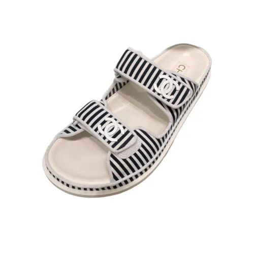 chanel Launch Slip-Resistant Slide Slippers Women's Black White