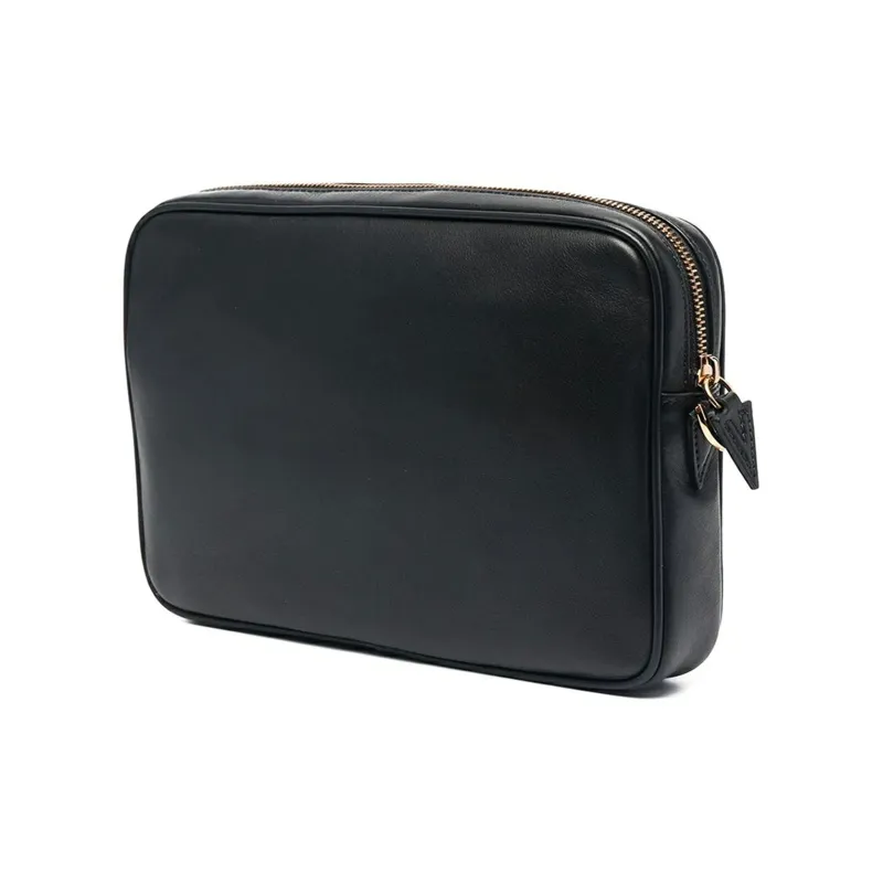VERSACE Cow Leather Coin Purse Commute Clutch Trumpets Men's Black-1