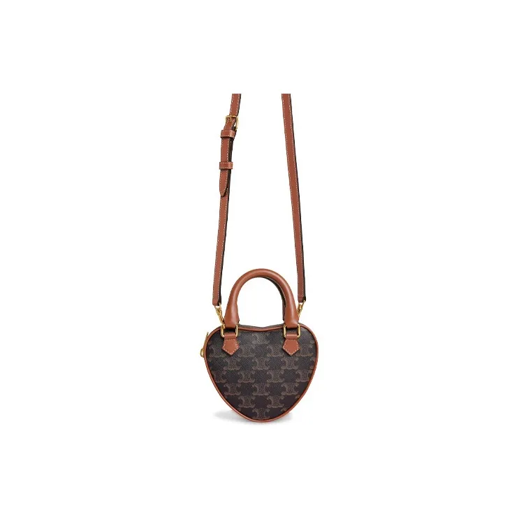 CELINE Triomphe Canvas With Calfskin Shoulder Bag, Crossbody Bag, Handbag Medium Size Women's Tawny-2