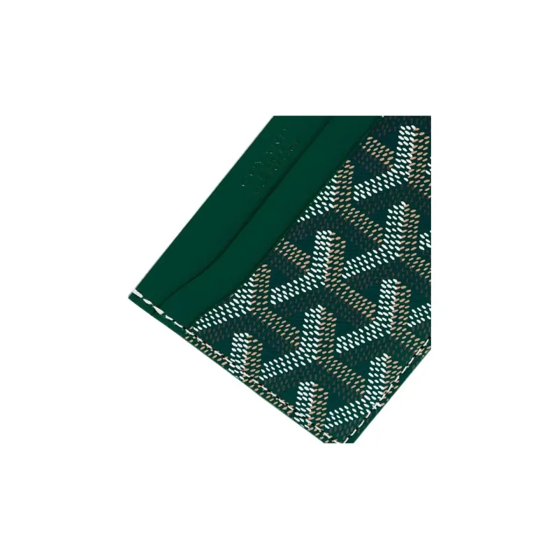 GOYARD Saint-Sulpice Canvas With Calfskin Card Clip Card Holder Unisex Green & Burgundy Small Heart-2