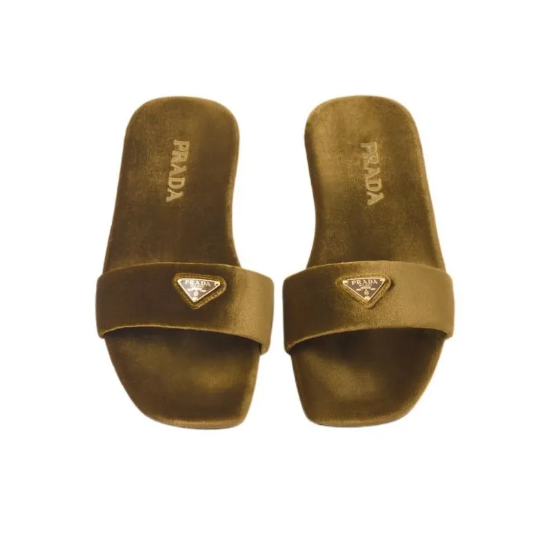 PRADA Logo-appliqué Velvet Slides-4
