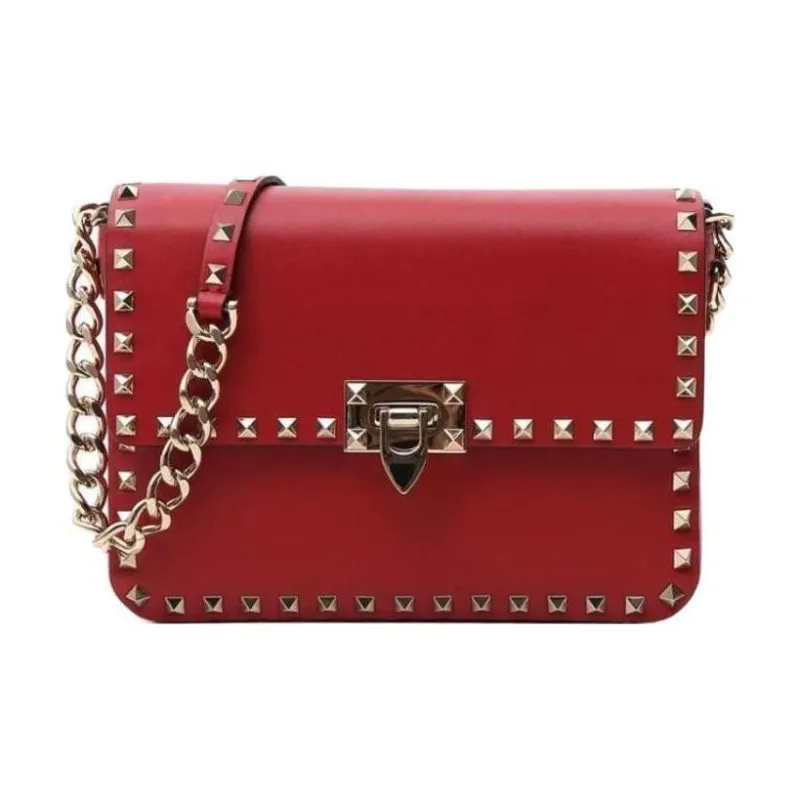 Valentino GARAVANIRockstud Leather Crossbody Bag Shoulder Bag Women's Red-0