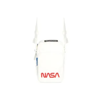 Balenciaga NASA Collaboration Embroidery One Shoulder Crossbody Cell Phone Pouch Men's White