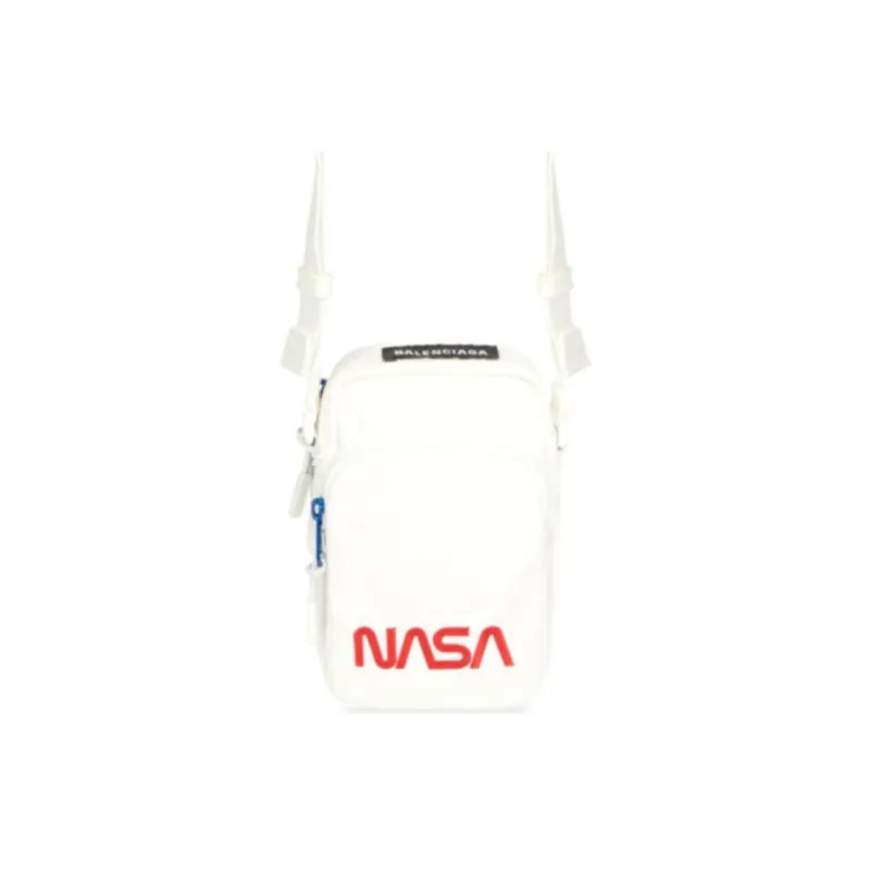 Balenciaga NASA Collaboration Embroidery One Shoulder Crossbody Cell Phone Pouch Men's White-0