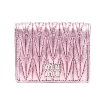 MIU MIU Matelassé Embossed Calfskin Wallet Women's Pink