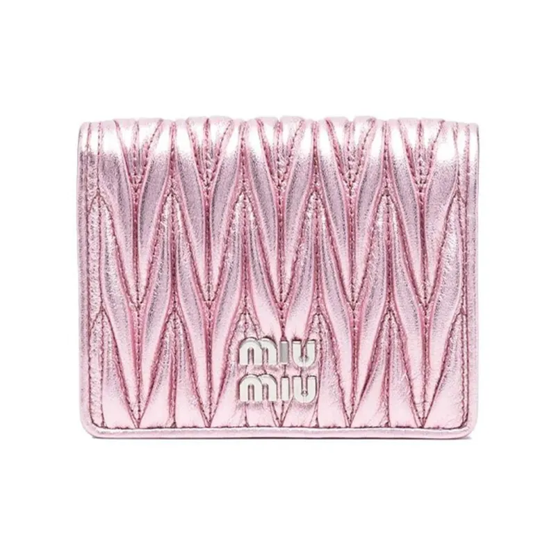 MIU MIU Matelassé Embossed Calfskin Wallet Women's Pink-0