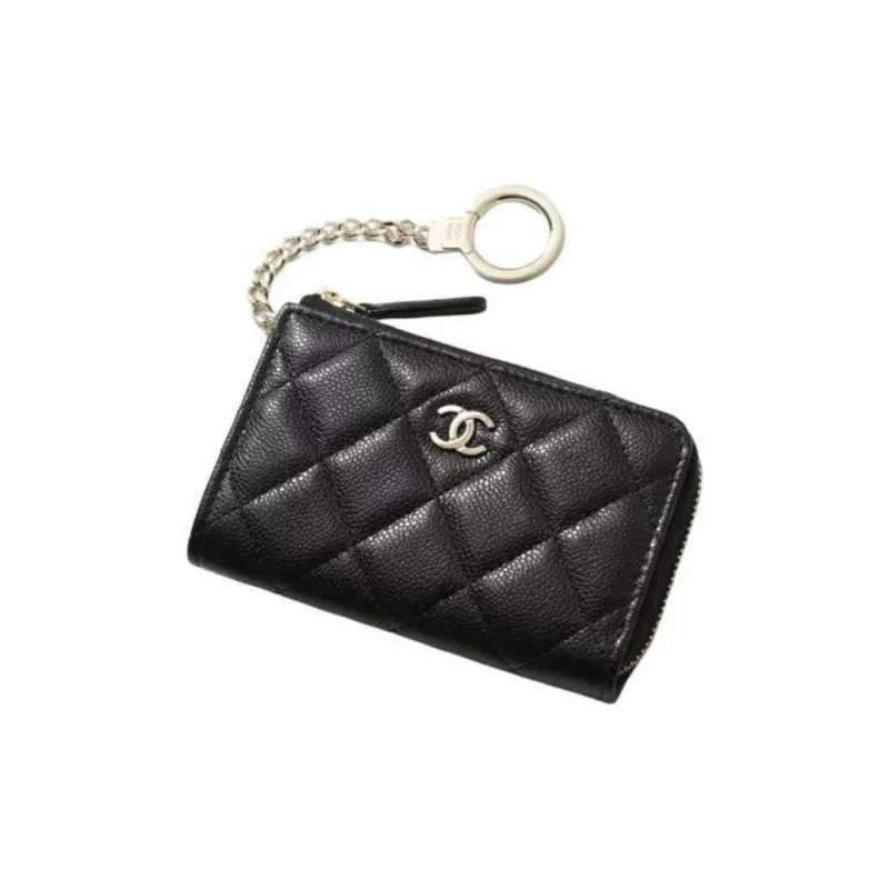 CHANEL Grain Embossed Caviar Calfskin Coin Purse Women's Black-2