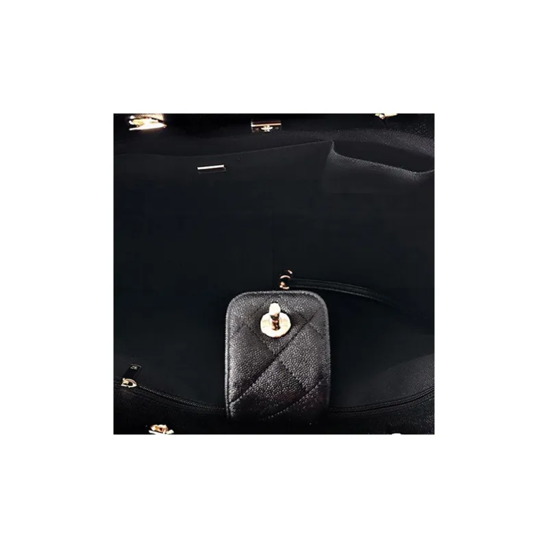 CHANEL Grain Calfskin With Caviar Cow Leather Tote Bag, Shopping Bag, Handbag, Shoulder Bag Unisex Black-3