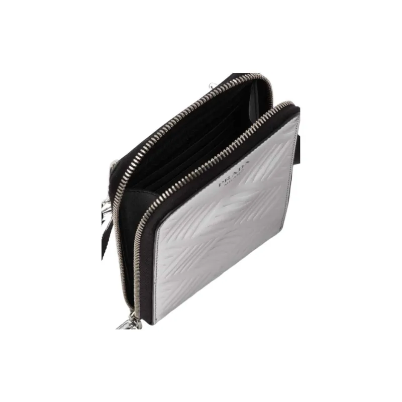 PRADA Leather Cell Phone Pouch Crossbody Bag Shoulder Bag Men's Silver-3