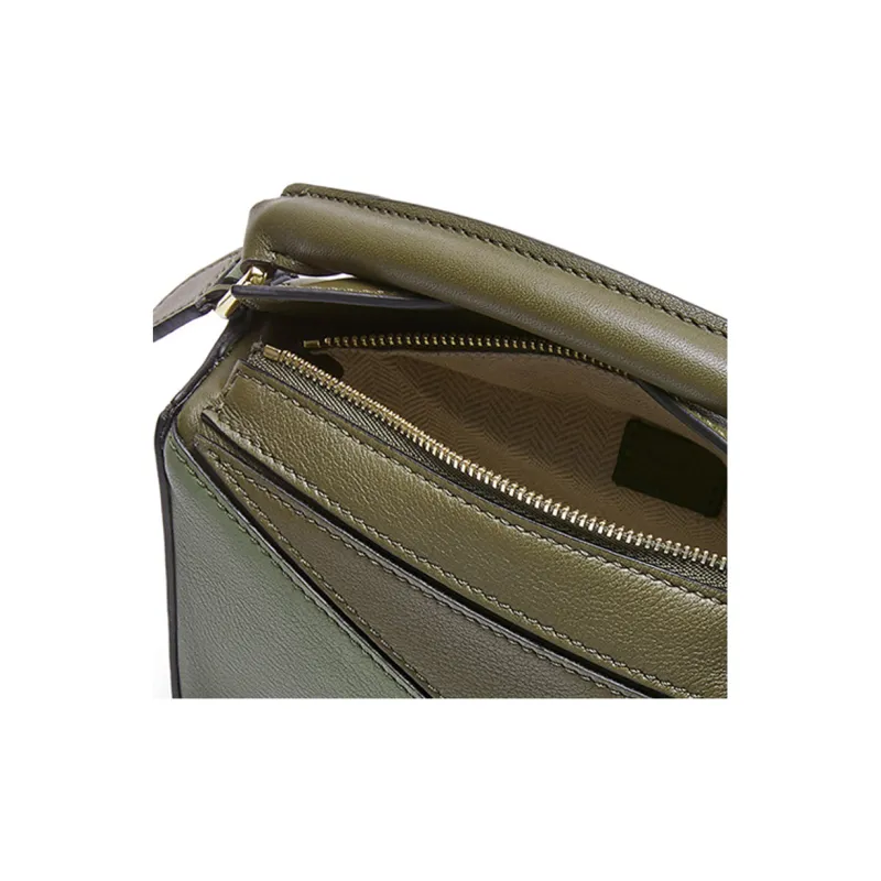 LOEWE Puzzle Calfskin Geometric Bag Puzzle Bag Handbag Shoulder Bag Crossbody Bag Mini Women's Green/Light Oatmeal-5