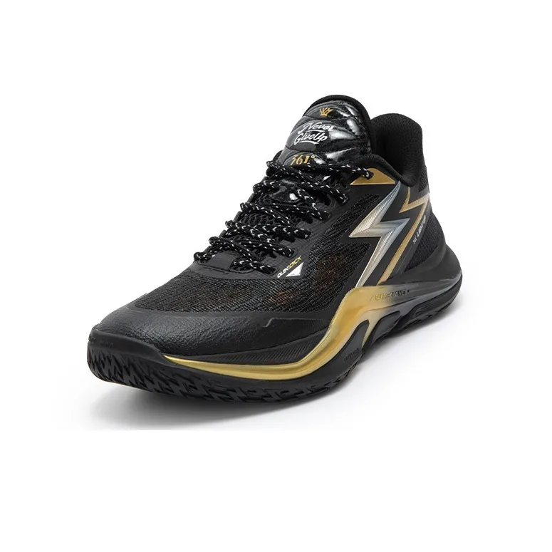 361° LIGHT UP 1 Cushioning Anti Slip Wear Resistant Breathability Low Top Basketball Shoes Men's Black Gold-1