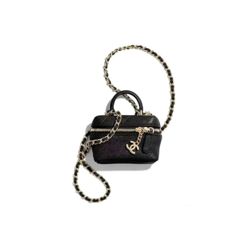 CHANEL Litchi Grain Cow Leather Box Bag, Handbag, Shoulder Bag, Crossbody Bag Trumpets Women's Black-1