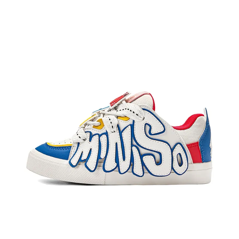 MINISO Low Top Skateboard Shoes Unisex White Blue Red-1