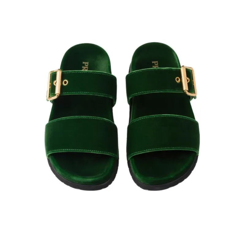 PRADA Enamel Triangle-logo Velvet Slides-5