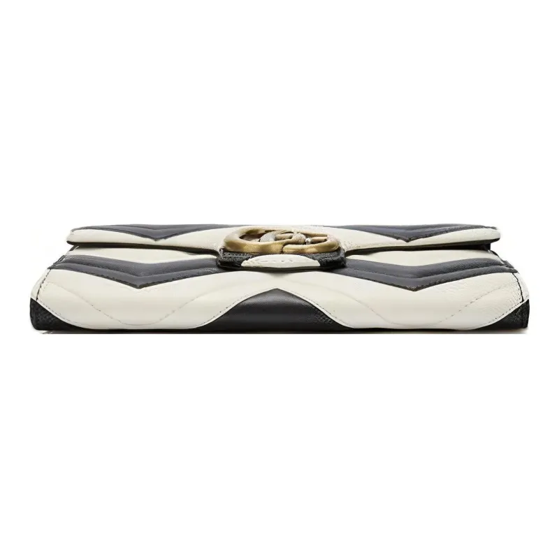 GUCCI GG Marmont Leather Shoulder Bag Crossbody Bag Small Size Women's Black White-4