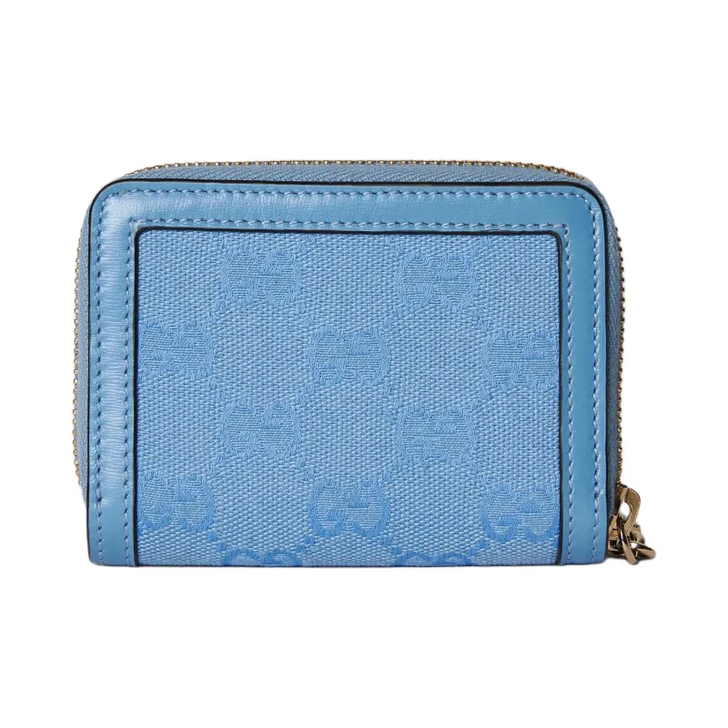 GUCCI Canvas With Leather Wallet Mini Unisex Light Blue-2