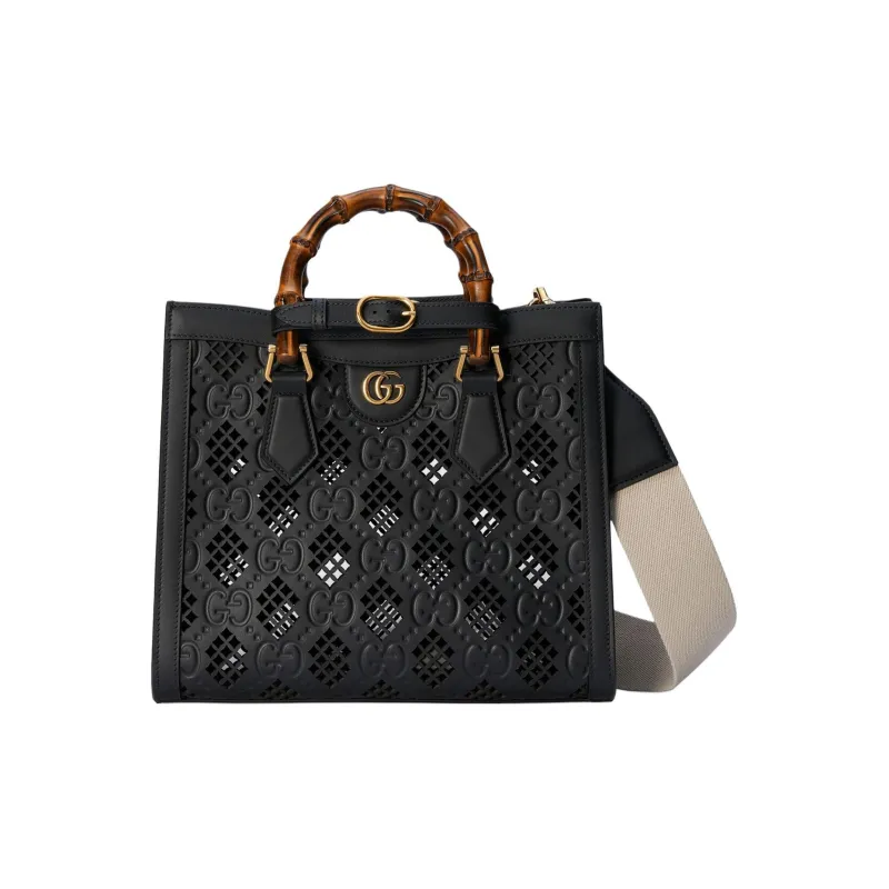 GUCCI Diana Leather Tote Bag Shopping Bag Shoulder Bag Crossbody Bag Handbag Small Size Women's Black-0